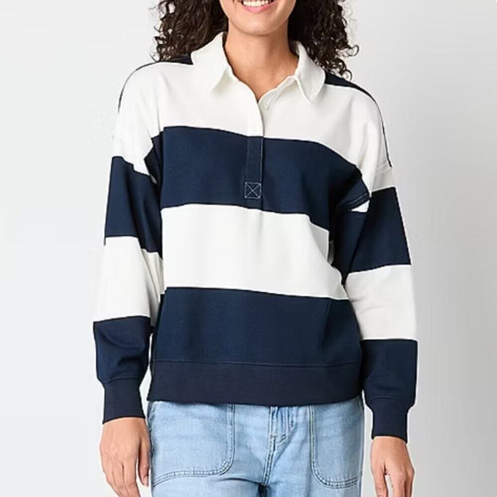 NWT Arizona Juniors Long Sleeve Oversized Button Down Collar Striped Shirt